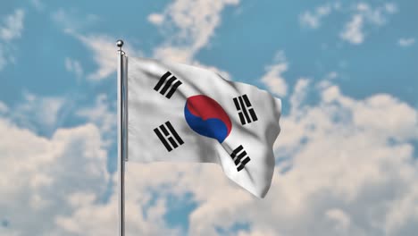 Südkorea-flagge,-Die-Im-Realistischen-4k-video-Des-Blauen-Himmels-Weht