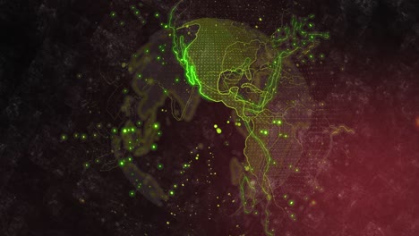 concepto de apretón de manos, apretones de manos de dos hombres de negocios en pixel 3d animación del planeta tierra. globo giratorio, continentes brillantes, la futura conexión de las personas a través de acuerdos de comercio y venta.
