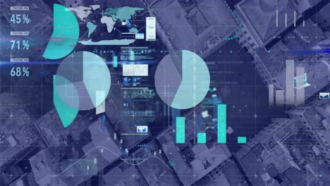 vídeo del procesamiento de datos financieros sobre el paisaje urbano
