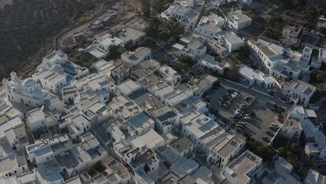 Overhead-Top-Down-Birds-View-Aerial-of-small-Town-on-Greek-Island-Milos