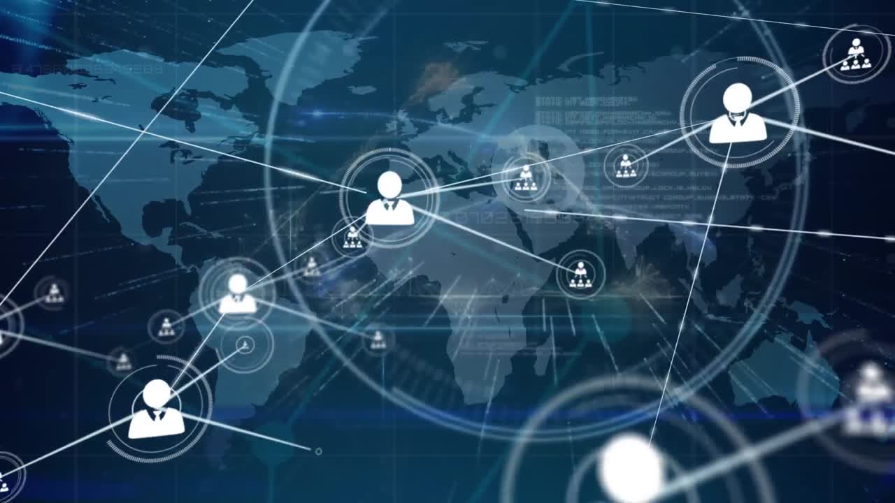 전 세계에 있는 아이콘과 연결된 네트워크의 애니메이션