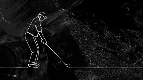 animación de dibujo de jugador de golf masculino y formas en fondo negro