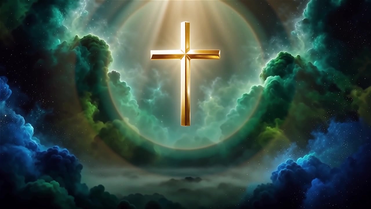 Croce Cristiana Luce Celestiale Sfondo per il Culto.
