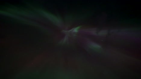 flickering lights at night sky of aurora borealis. purple and green lights at dark sky. bottom up. icelandic trip in europe.