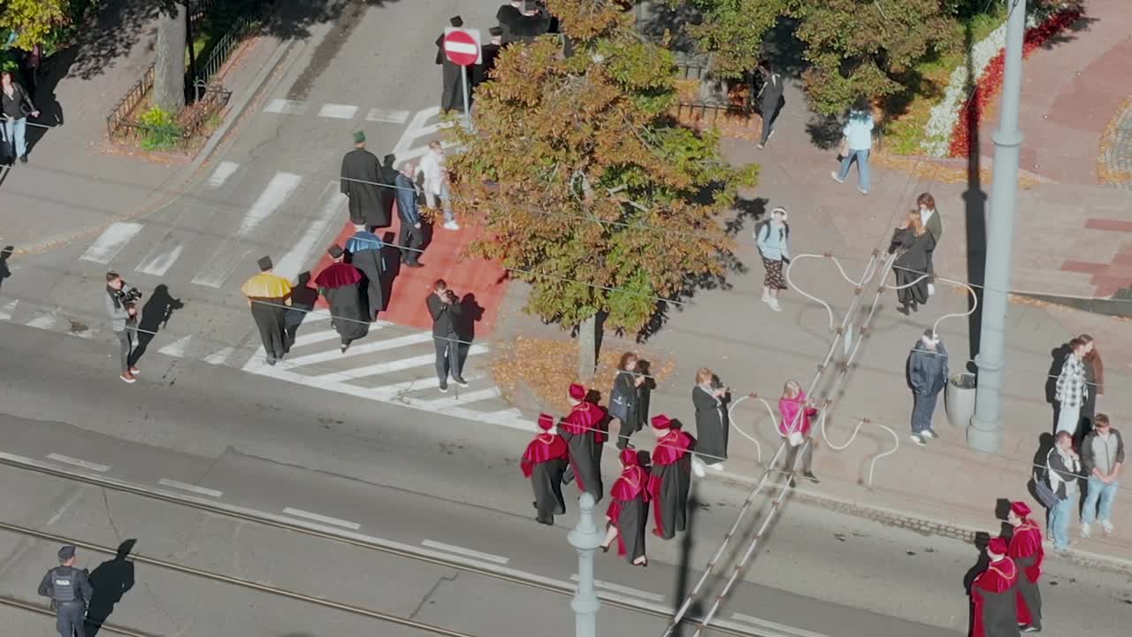 Ceremonial inauguration of the academic year - Parade march of Jagiellonian University professors in Krakow, Poland