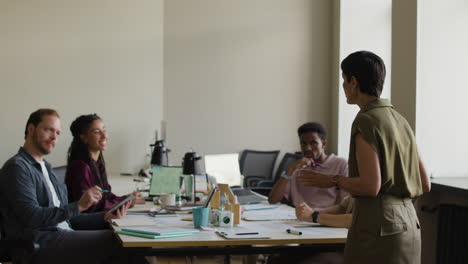 professionals collaborating in an office meeting