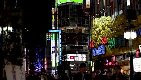 time-lapse of pedestrians and traffic at night.