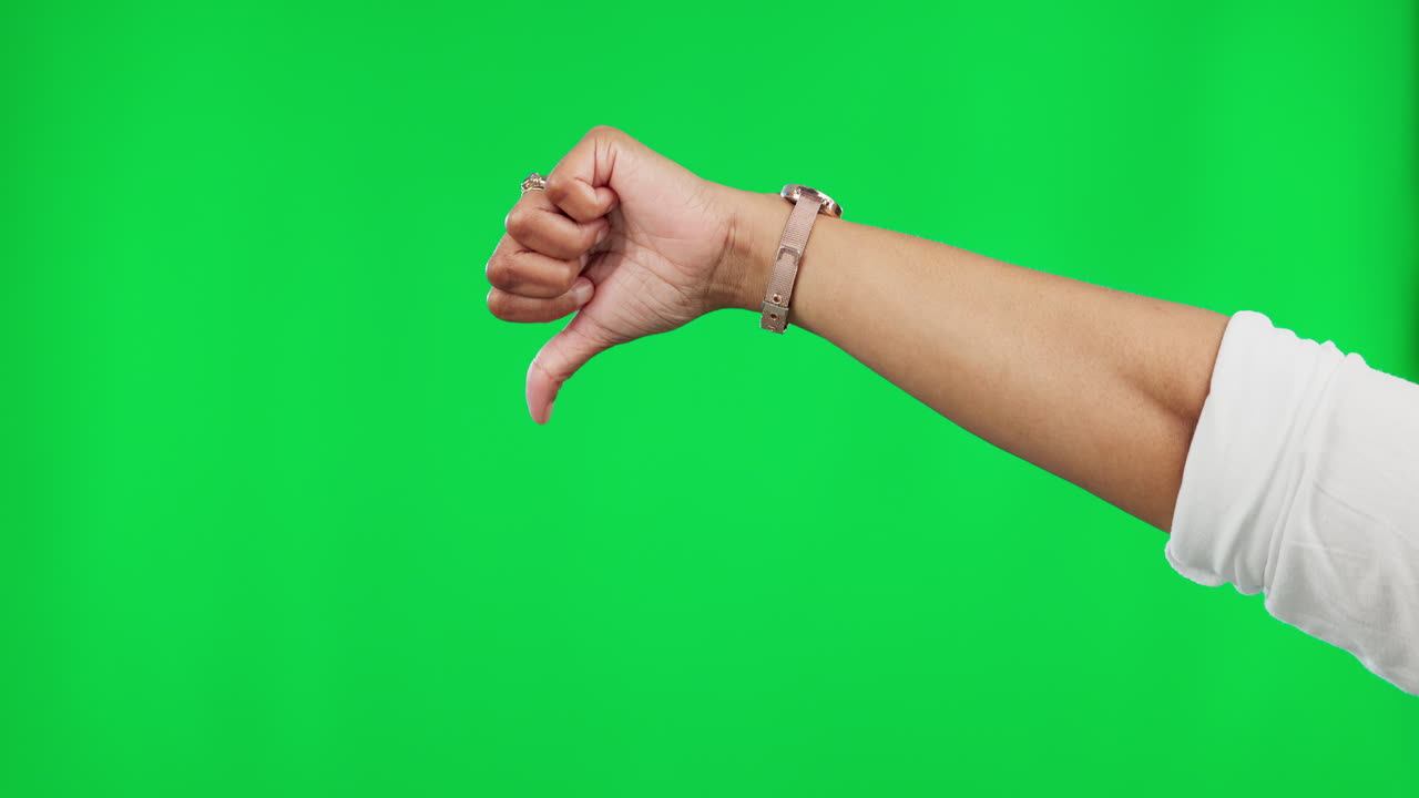 Review, bad and a thumbs down hand on a green