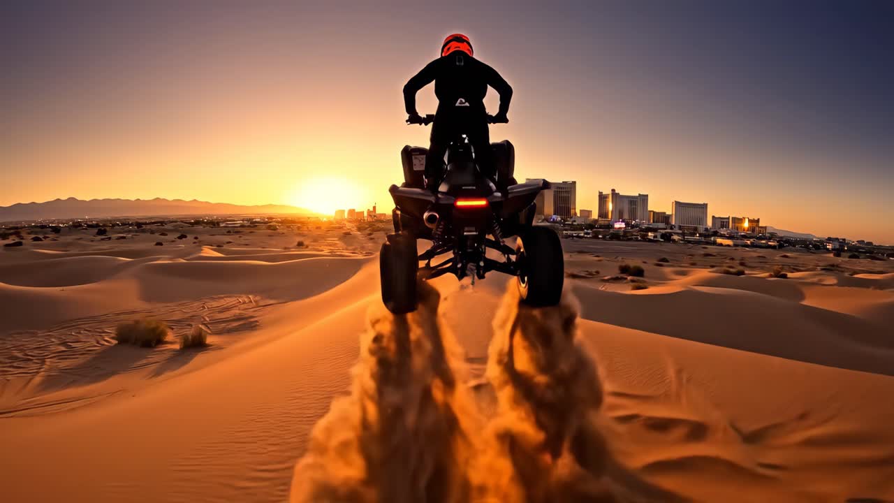 ATV Ride in the Desert at Sunset with Las Vegas Skyline