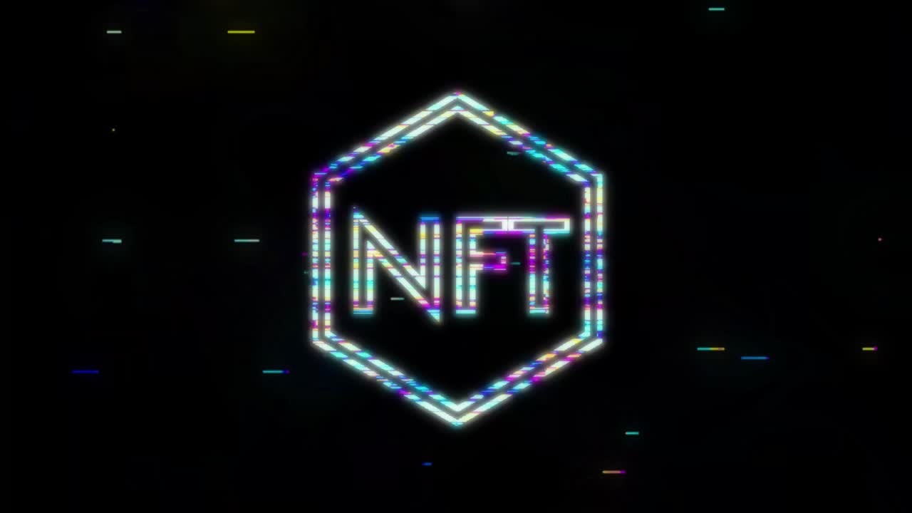 signo de glitch nft. token no fungible. gráfico de movimiento