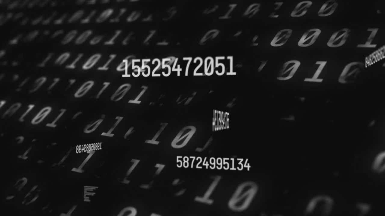 블랙 배경에 바이너리 코딩 데이터 처리에 대항하여 여러 번 변경되는 숫자