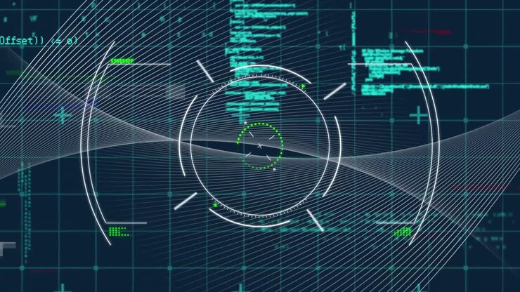Animation of scope scanning and data processing on black background