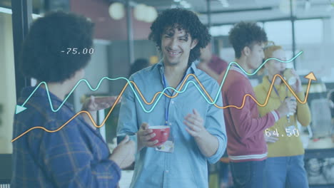animation of financial data processing over diverse business people in office