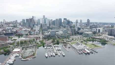 사우스 레이크 유니언 (south lake union) 위에서 찍은 시애틀 공중 촬영.