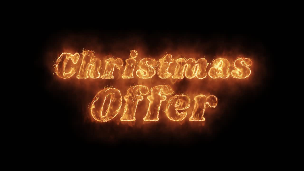 Christmas offer word hot animated burning realistic fire flame and smoke seamlessly loop animation