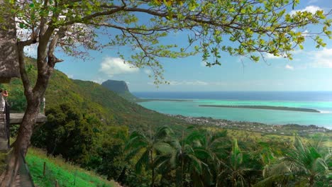 slow-motion shot of le morne from the mountains