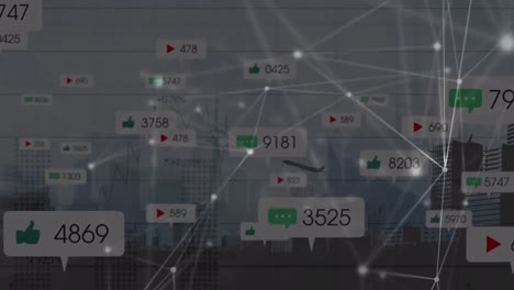 animación de iconos de redes sociales y red de conexiones