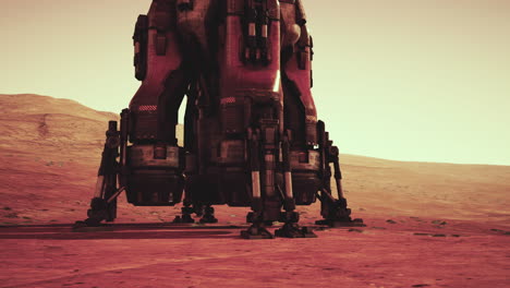 una nave espacial futurista aterrizando en marte