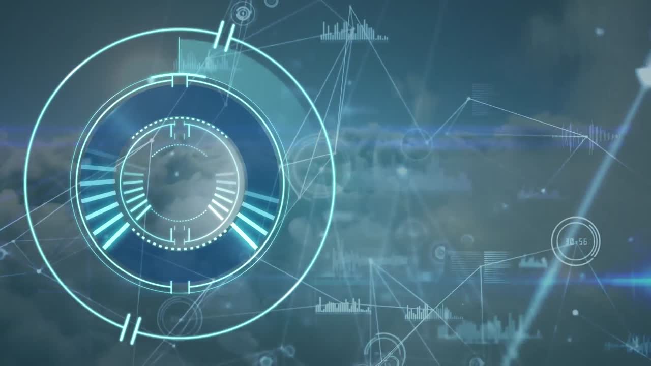 파란색 배경에 nscope 스캐닝과 연결 네트워크의 애니메이션