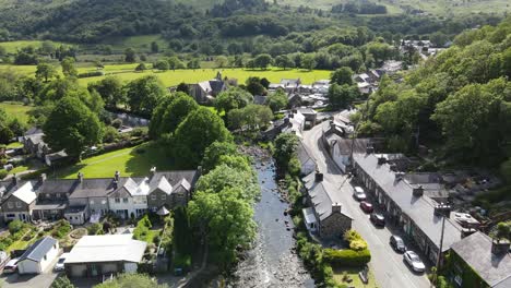 beddgelert village in snowdonia wales uk aerial footage 4k