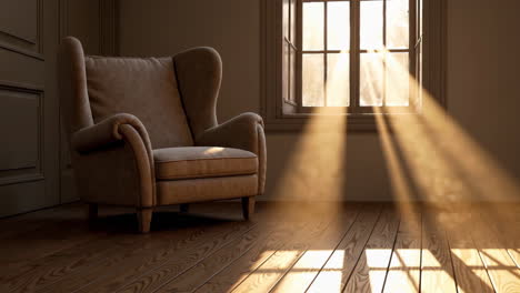 sunlight streaming into a cozy room with an armchair