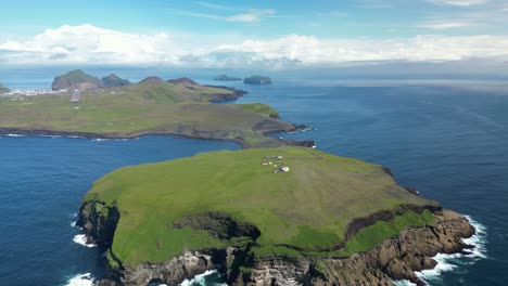 aerial view of a dramatic island in the faroe islands