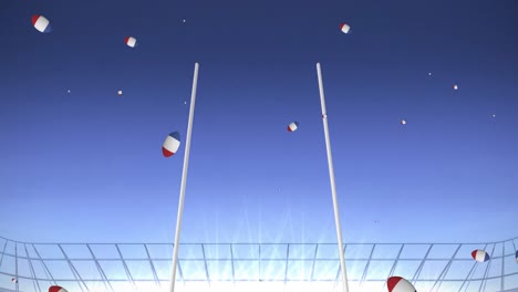 Animation-of-rugby-balls-coloured-with-flag-of-france-at-stadium