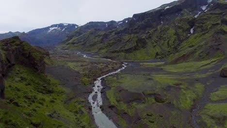 The-landscape-of-Thorsmork-in-highland-of-Iceland-from-drone-aerial-view.