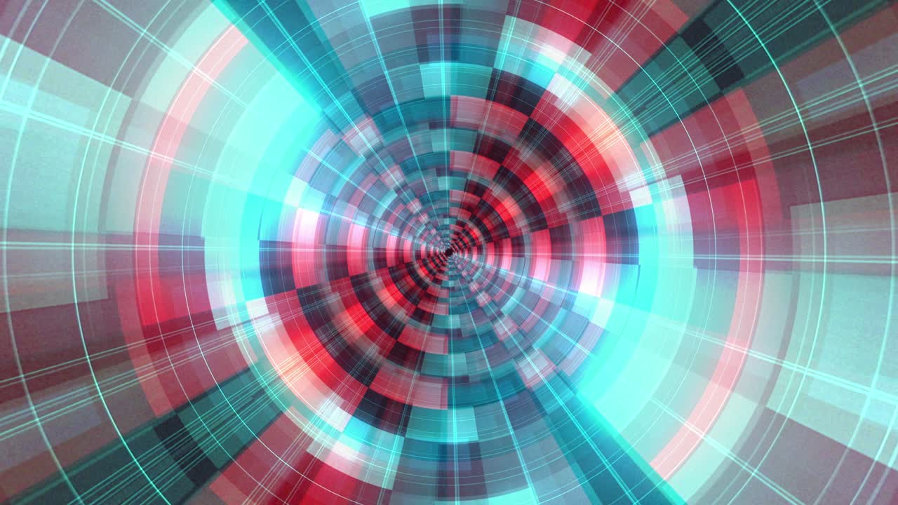 Abstract red blue glow futuristic sci-fi flickering light background. 4K cyber hologram HUD elements. Looped animation abstract background. Hyperspace with digital bright circles in red blue color.