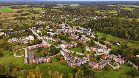 aerial view of malpils village by suda river in sigulda municipality, vidzeme region, latvia.