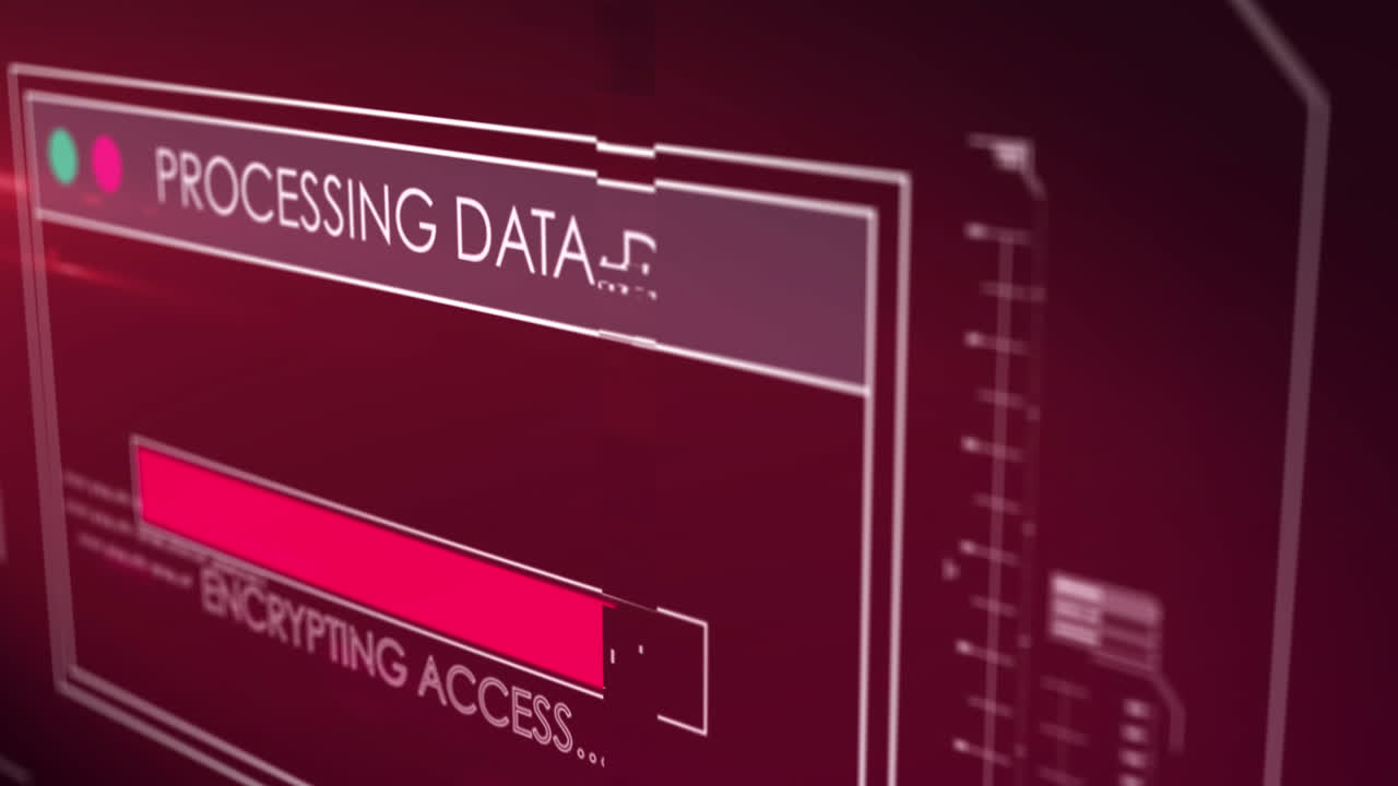Animation of data processing with loading bar on red background