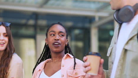 Students-groups,-walking-and-black-woman-talking