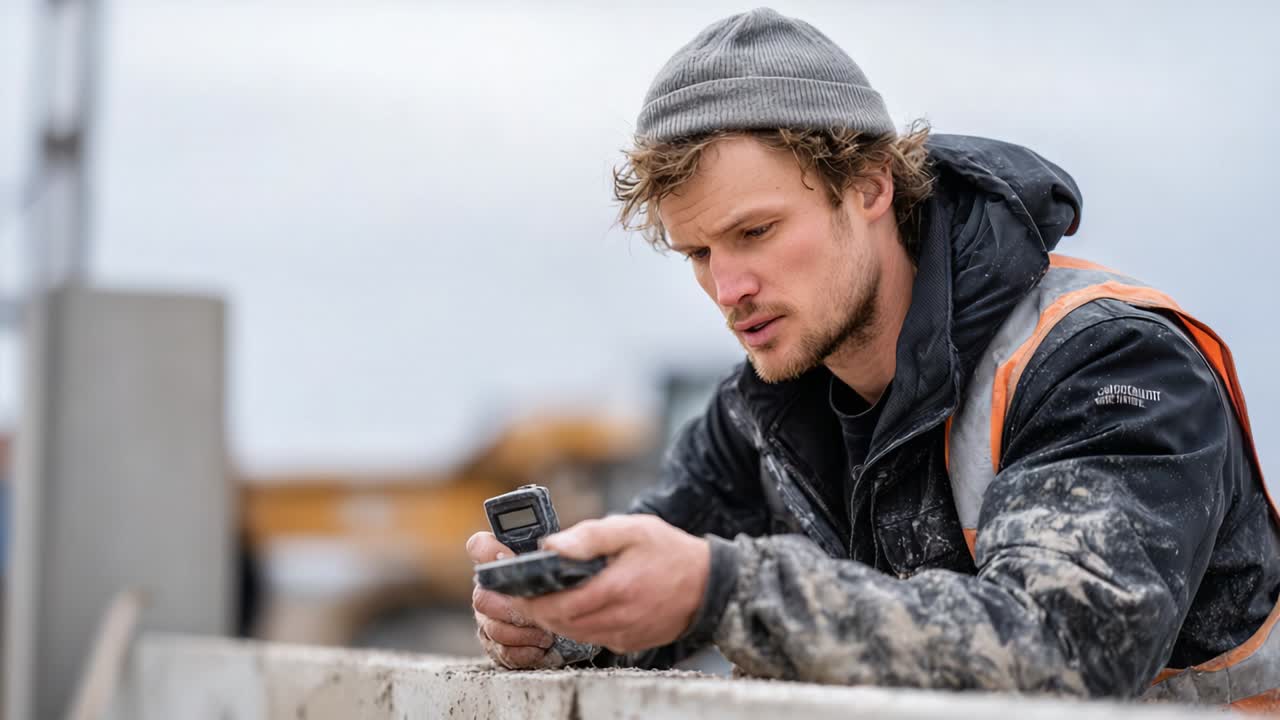Construction Worker Using Surveying Device