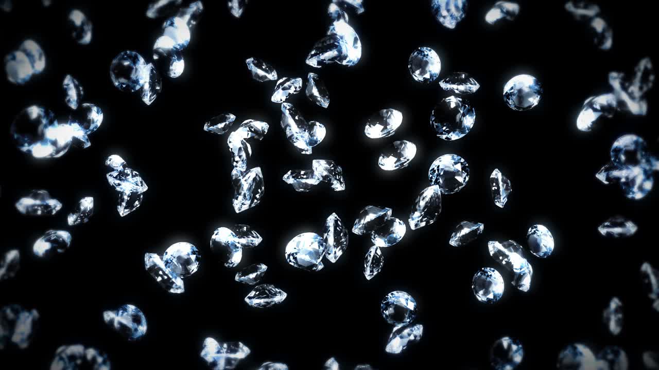 검은 바탕에 많은 보석 다이아몬드를 날아. 투명하고 귀중한 보석을 빛니다. 화려한 다이아먼드의 3d 애니메이션 회전. 루프 애니메이션.
