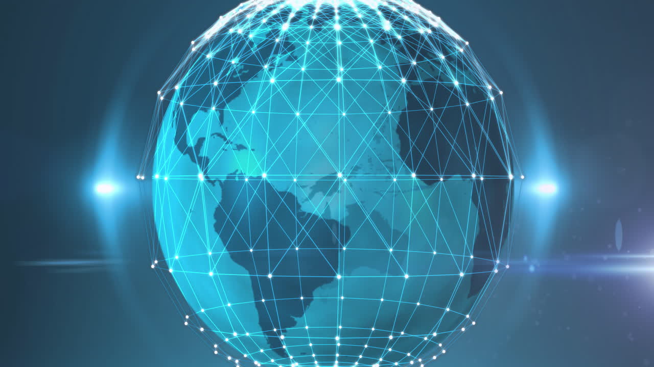 Animation of digital network of connections with globe
