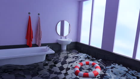 flooded bathroom with life preserver