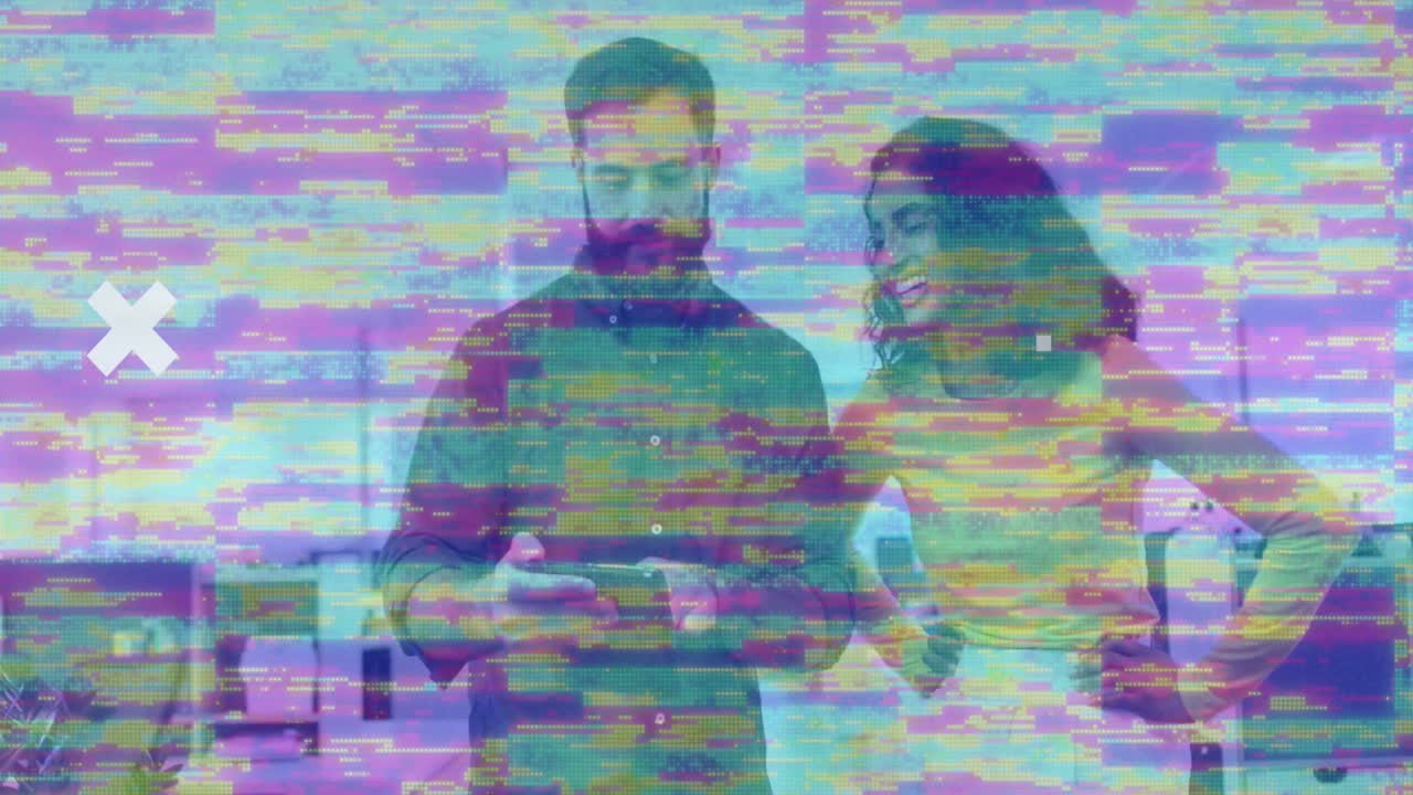 animación de marcadores y procesamiento de datos sobre diversas personas de negocios en la oficina.