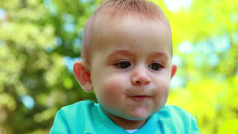adorable baby boy chewing building blocks