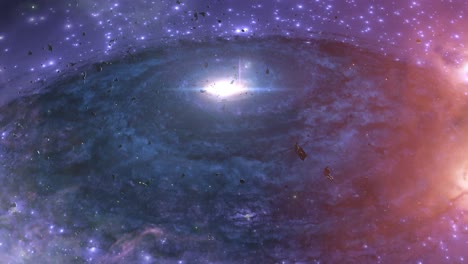 nave espacial alienígena cerca de un agujero negro en una nebulosa