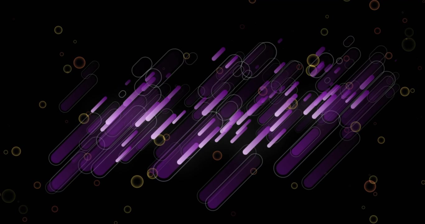 Animation of purple light trails and circles pattern moving on black background