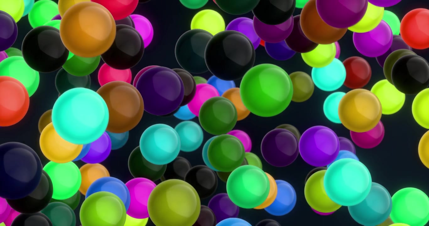 Sfere lucide colorate che fluttuano su uno sfondo astratto scuro