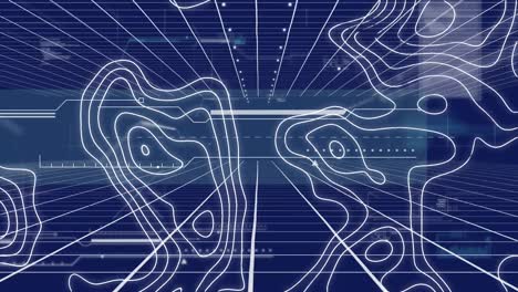 animación del procesamiento de datos sobre líneas de mapas topográficos