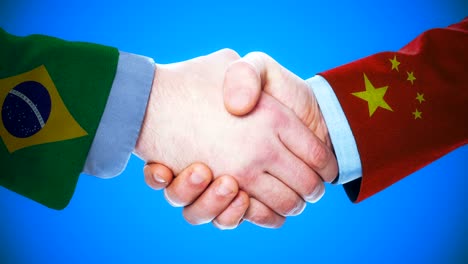 brazil - china  / handshake concept animation about countries and politics / with matte channel