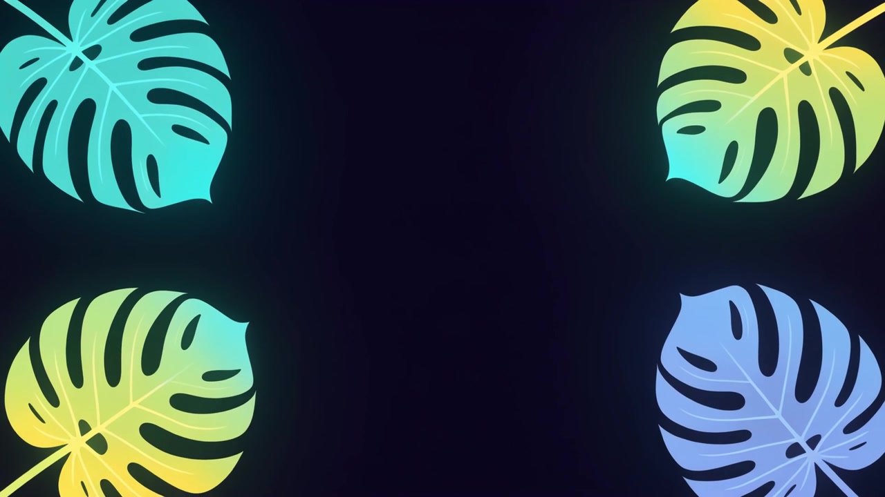 Animated Gradient Monstera Leaves on Dark Background