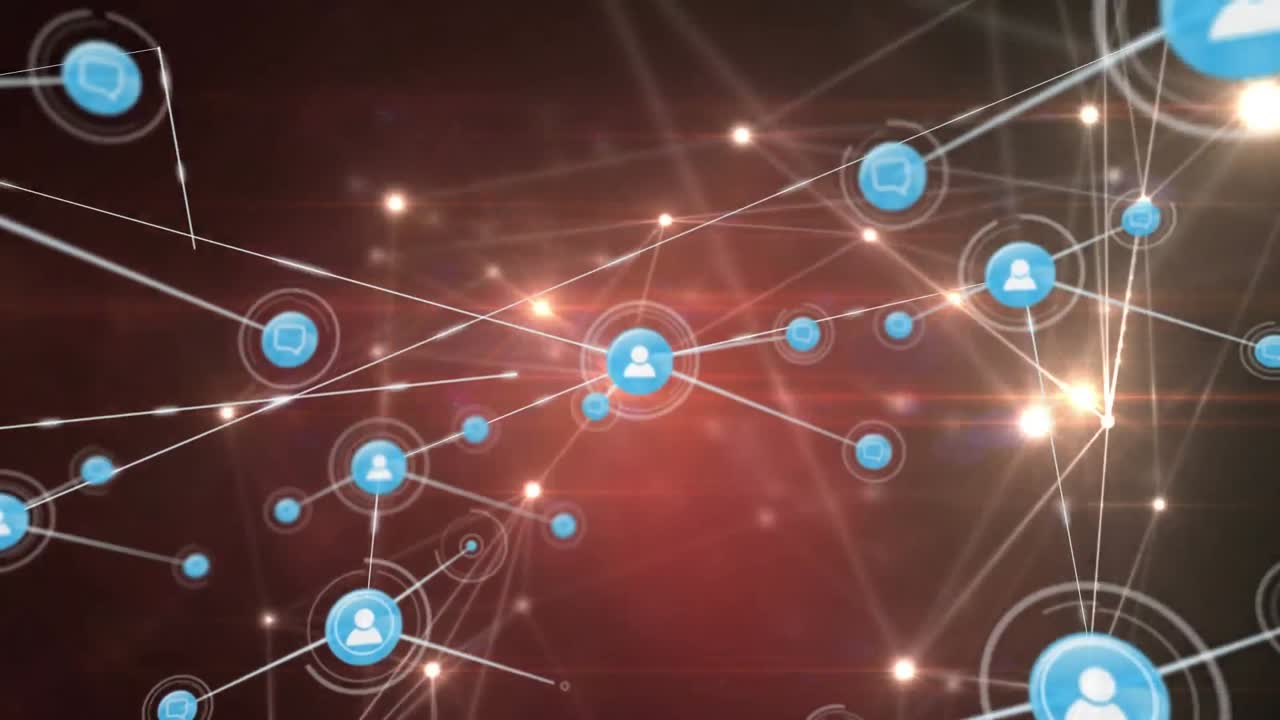 어두운 배경에 장갑 조명 위에 아이콘으로 연결 네트워크의 애니메이션