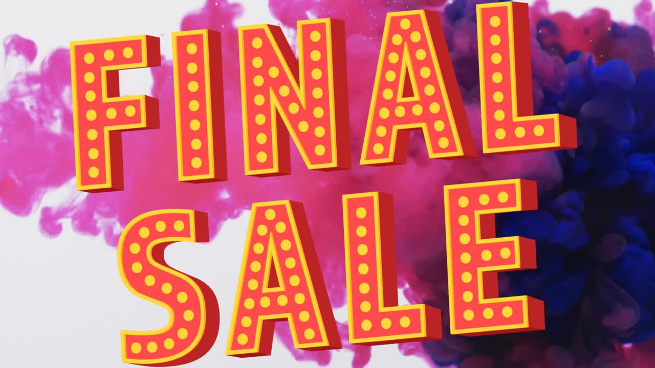 animación del texto final de venta sobre líquido púrpura sobre fondo blanco