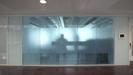 silhouette of business meeting behind frosted glass window