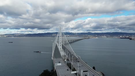aerial view of a modern bridge over a bay