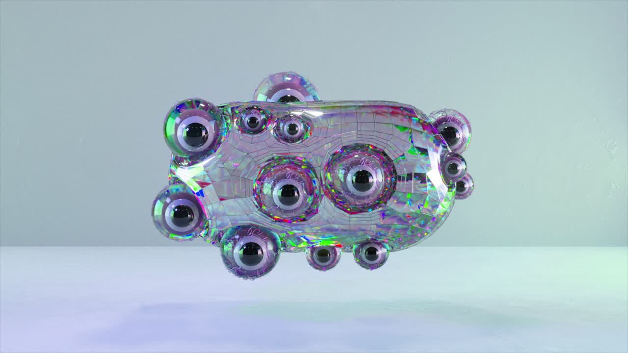 눈을 가진 추상적인 기하학적 결정 물체