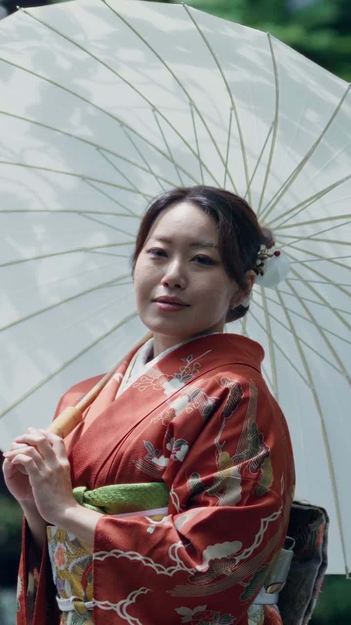 Woman in Traditional Japanese Kimono with Umbrella